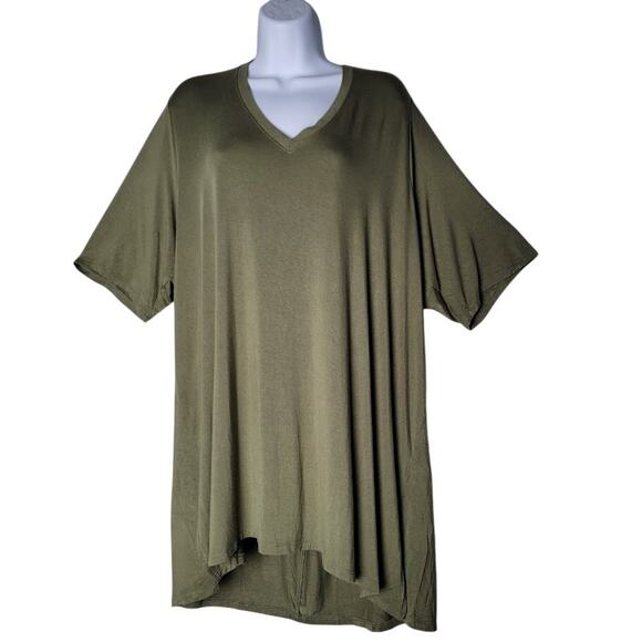 Torrid Super Soft Knit V-Neck Tunic Top 4X Plus Size Olive Green Short Sleeve - Picture 1 of 8